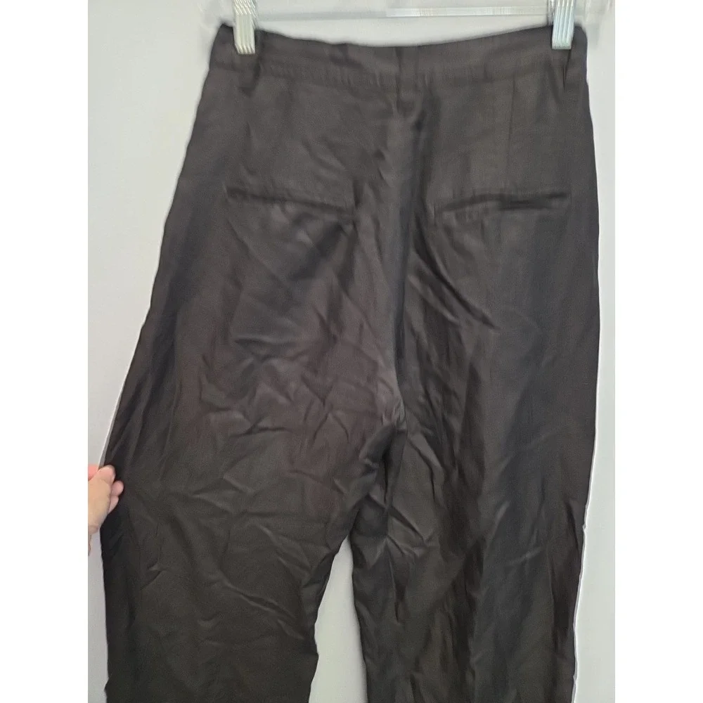 ANINE BING Carrie Linen Blend Size 34 (US 4) Wide Leg High Rise Pant Black